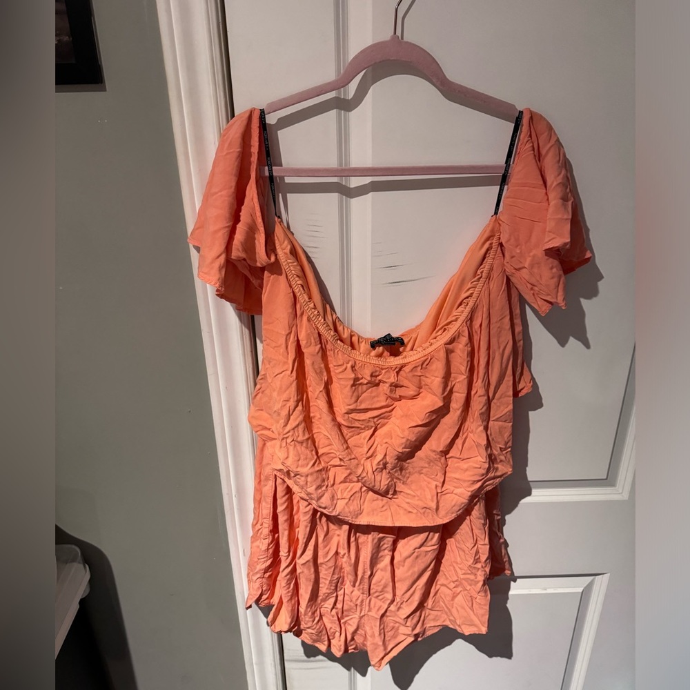 Forever 21 Off Shoulder Halter Coral Romper